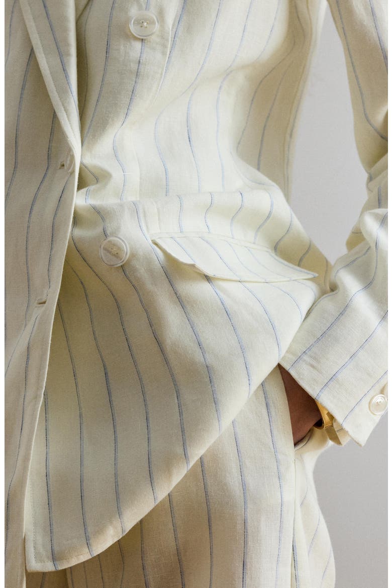 Stripe Double Breasted Linen Blazer, Alternate, color, WHITE/ BLUE MULTI