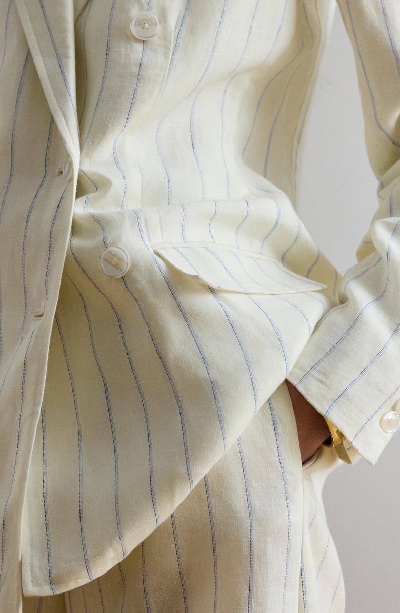 Lauren Ralph Lauren Stripe Double Breasted Linen Blazer, Alternate, color, White/ Blue Multi