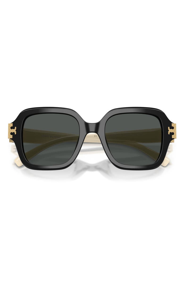 Tory Burch 51mm Polarized Square Sunglasses, Alternate, color, Black / Dark Grey