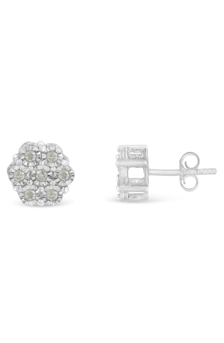 Haus of Brilliance Silver 1/4 Ct RoundDiamond Miracle- Floral Cluster Button Stud Earrings, Alternate, color, White