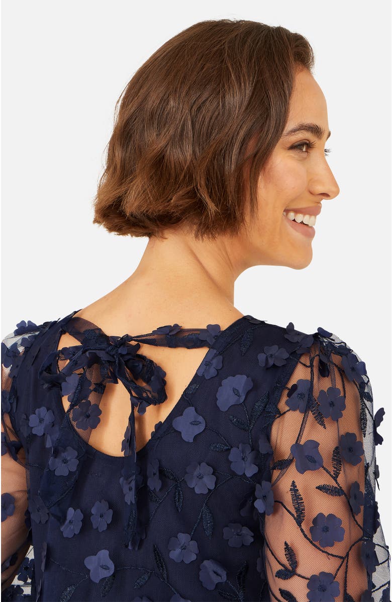 Yumi Long Sleeve Floral Applique Tunic Dress, Alternate, color, Navy