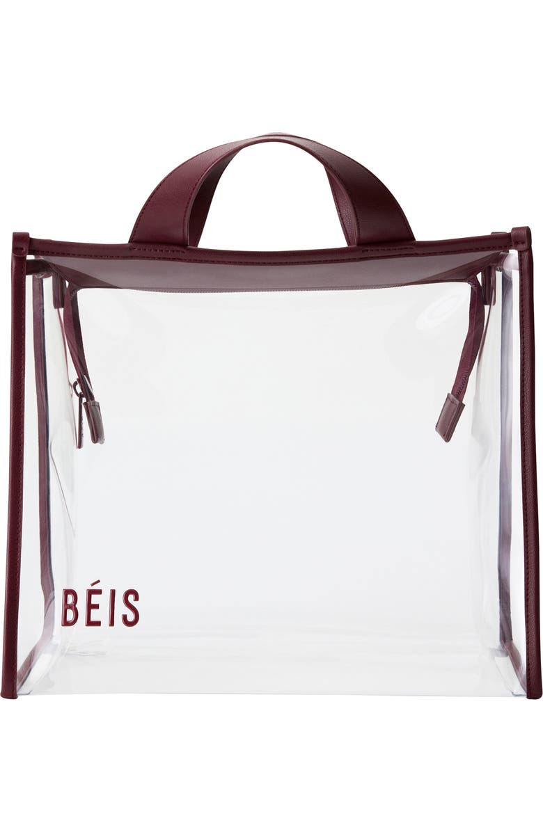 Béis The Clear Stadium Tote, Main, color, Burgundy