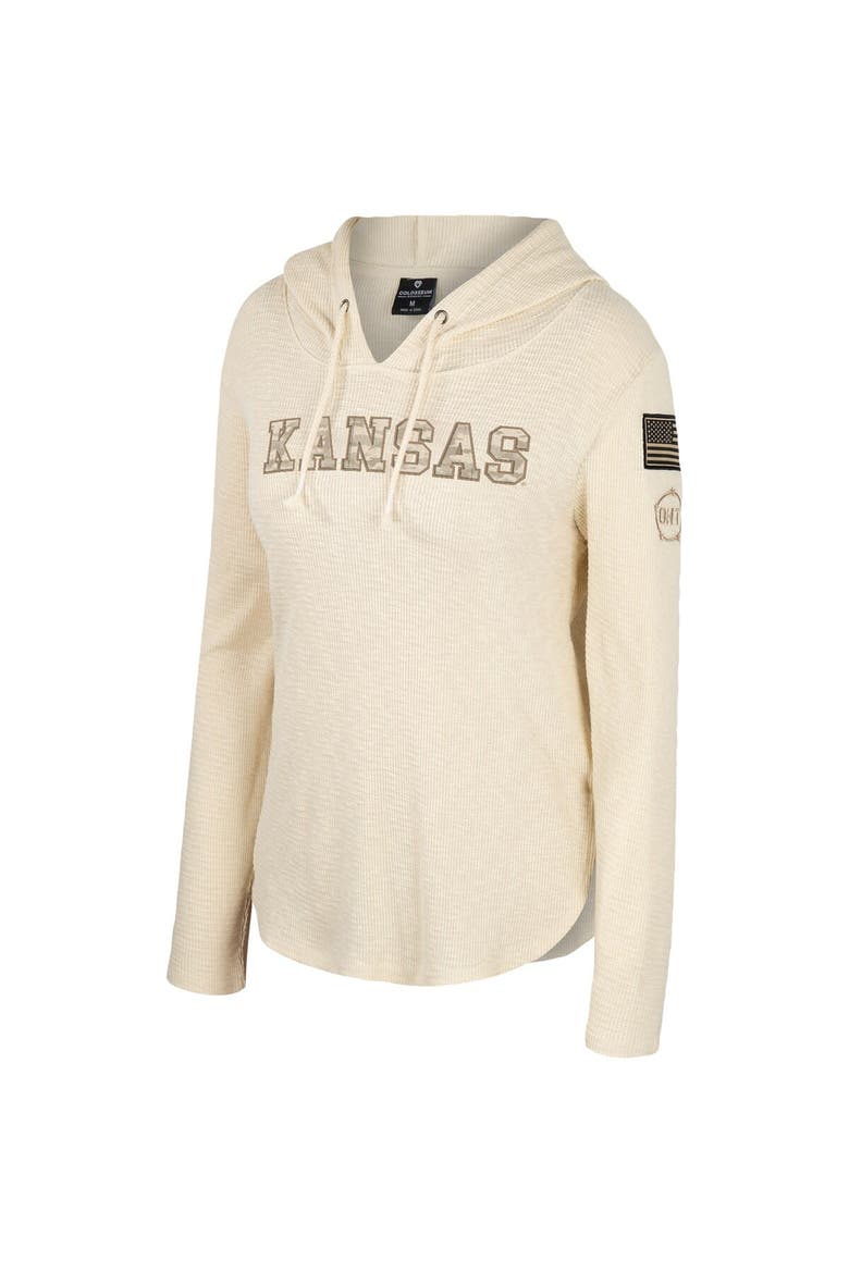 Women's Colosseum Cream Kansas Jayhawks OHT Military Appreciation Casey Raglan Long Sleeve Hoodie T-Shirt, Alternate, color, Cream