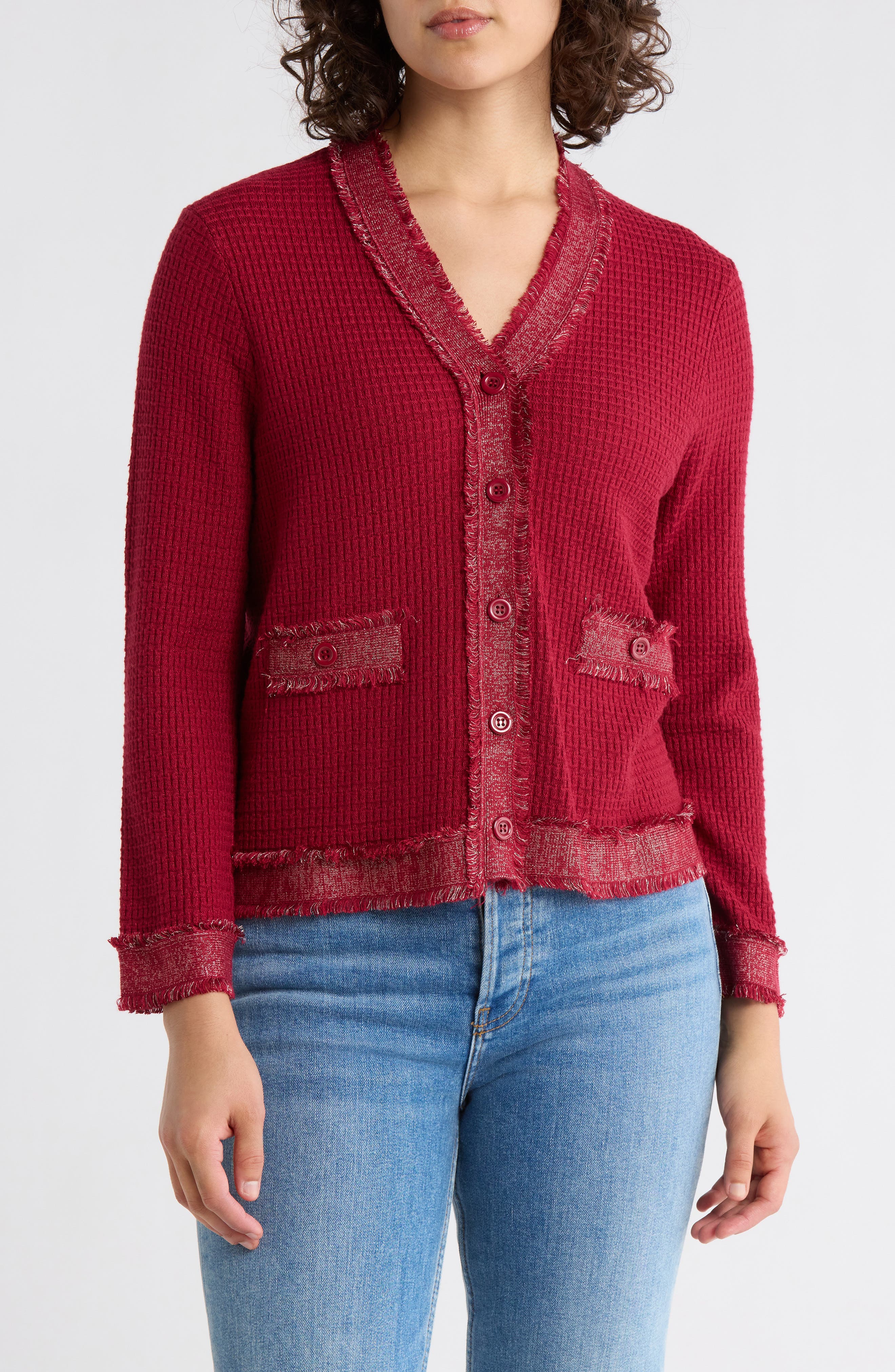 Adrianna Papell Frayed Knit Cardigan