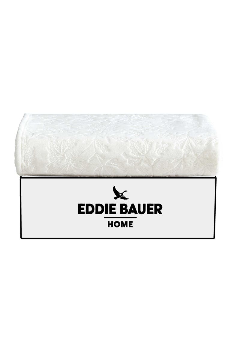 Woodblock Floral Fleece Throw, Alternate, color, WHITE