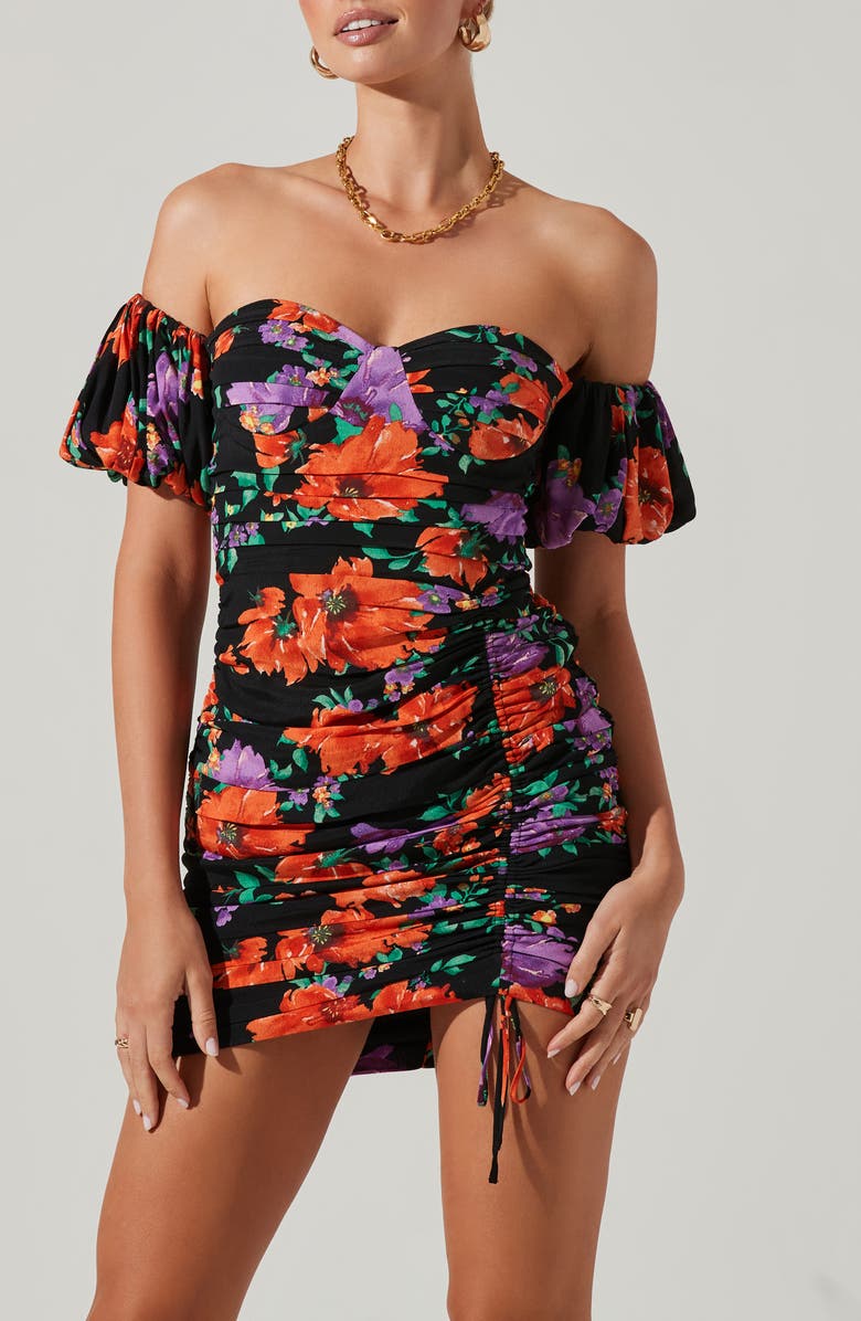 ASTR the Label Floral Ruched Off the Shoulder Minidress, Alternate, color, 