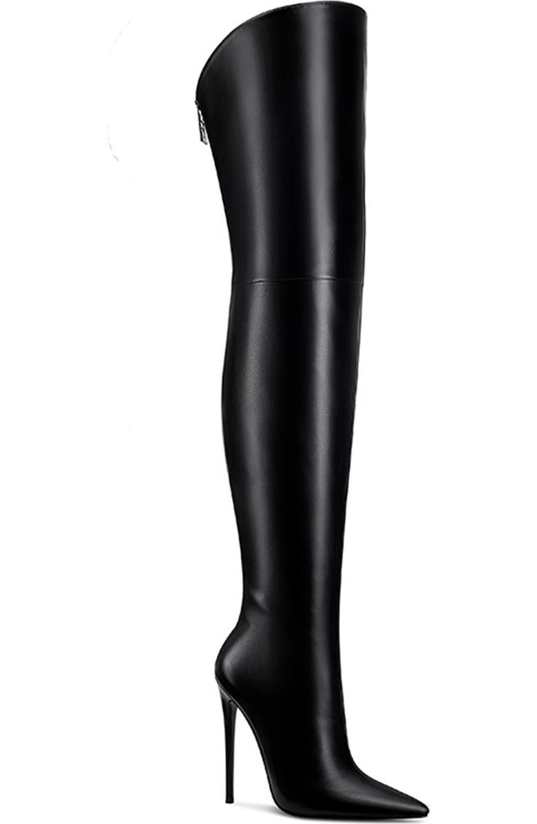 FEMME LA The Scorpio Pointed Toe Thigh High Boot, Main, color, Black