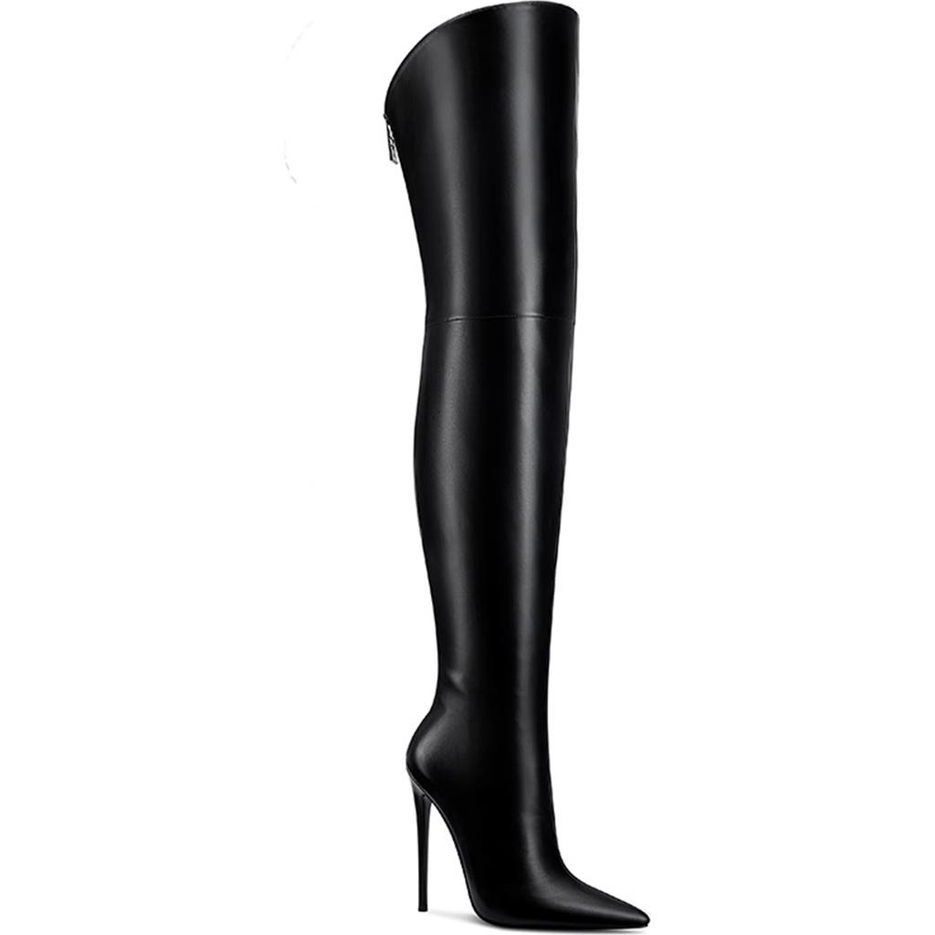 Femme La The Scorpio Pointed Toe Thigh High Boot In Black