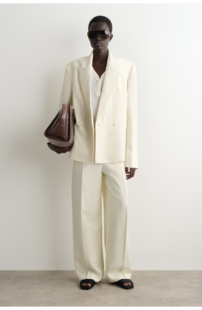 COS Linen-blend Tuxedo Blazer, Alternate, color, Ecru