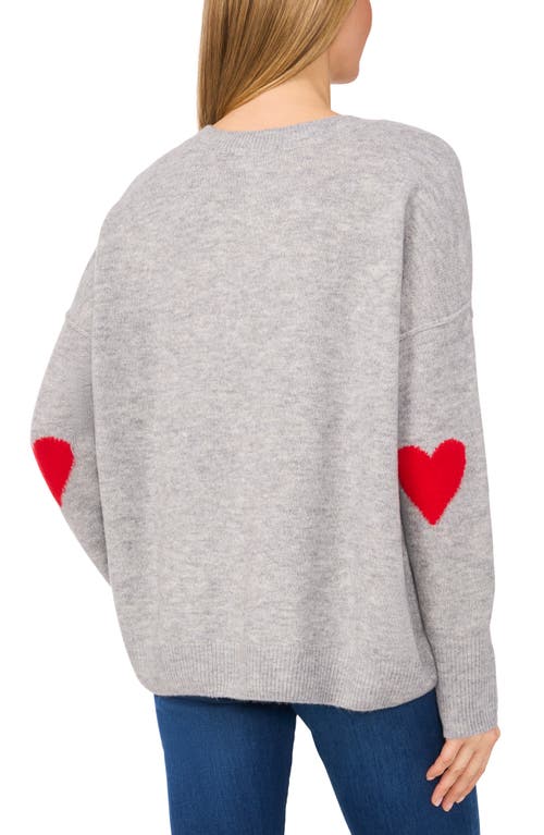 Shop Cece Heart Elbow Crewneck Sweater In Light Heather Grey