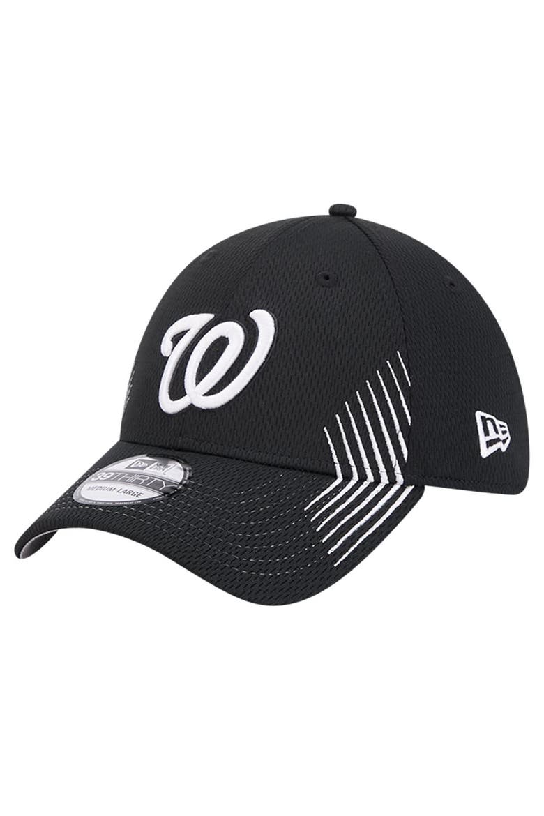 Men's New Era Black Washington Nationals Active Dash Mark 39THIRTY Flex Hat, Main, color, Black