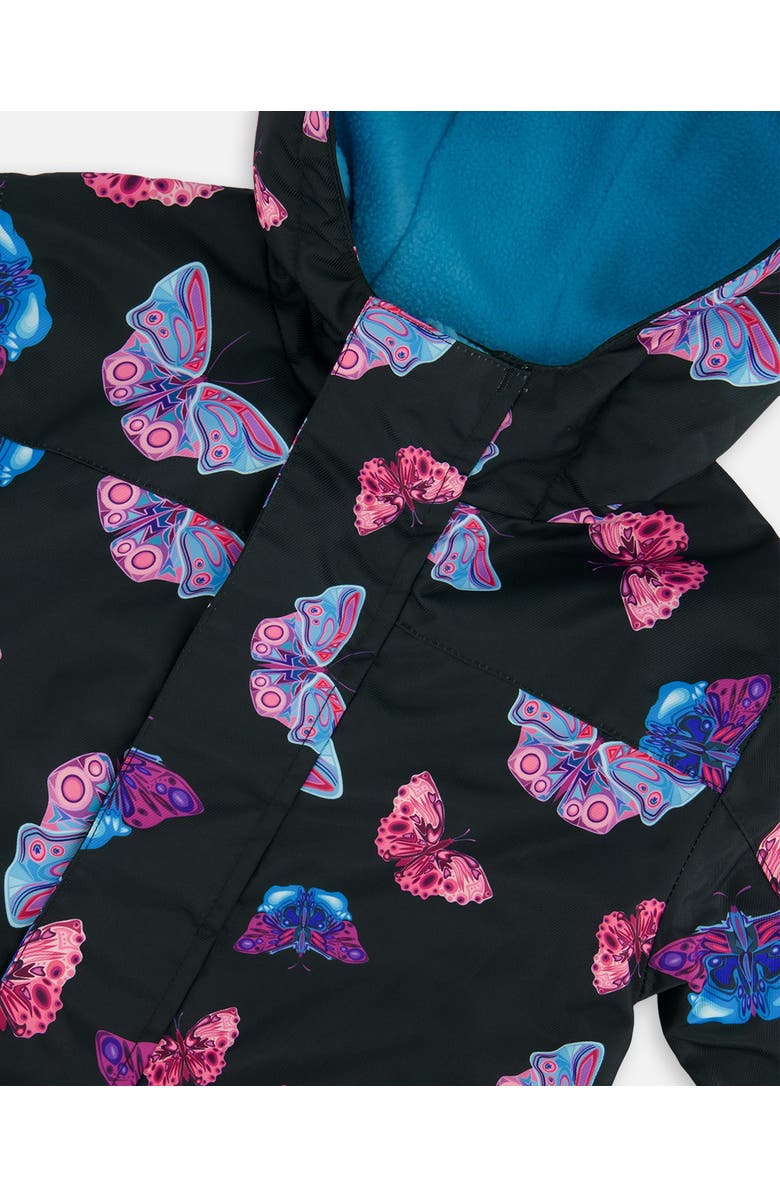 Deux par Deux Little Girl's Printed Mid-Season One-Piece Outerwear Multicolored Butterflies On Black Background, Alternate, color, 