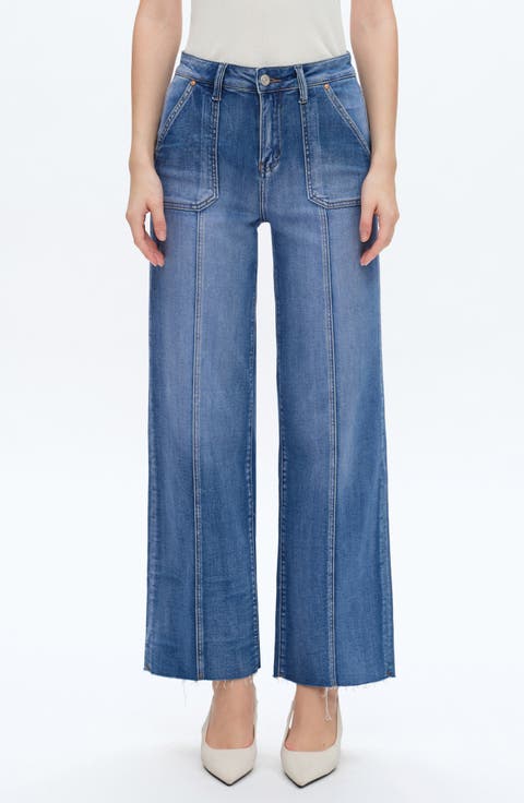 Jess Seamed High Waist Raw Hem Ankle Straight Leg Jeans (Blue Lover)