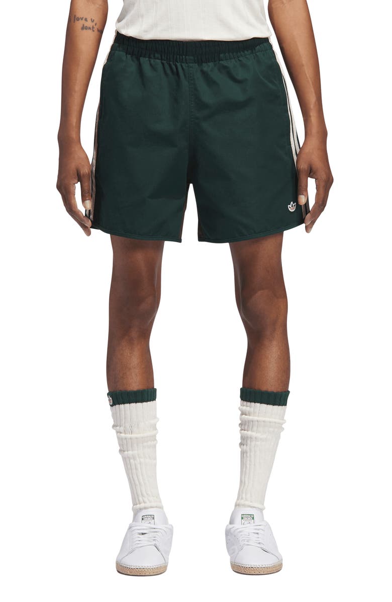 ADIDAS ORIGINALS X CLOT BY EDISON CHEN Colorblock Cotton & Nylon Athletic Shorts, Main, color, Green Night/ Dark Brown