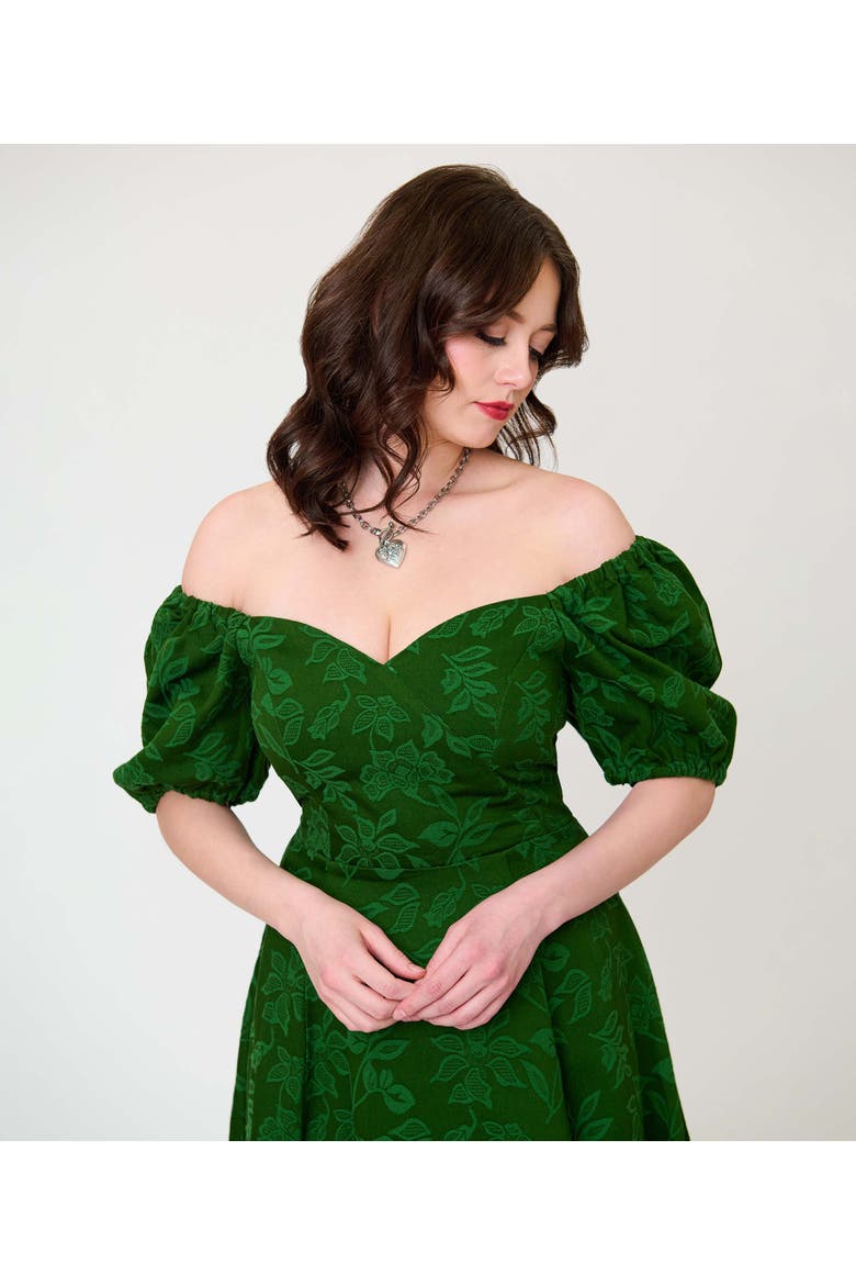 Jacquard Sweetheart Swing Dress, Alternate, color, Green Floral Print
