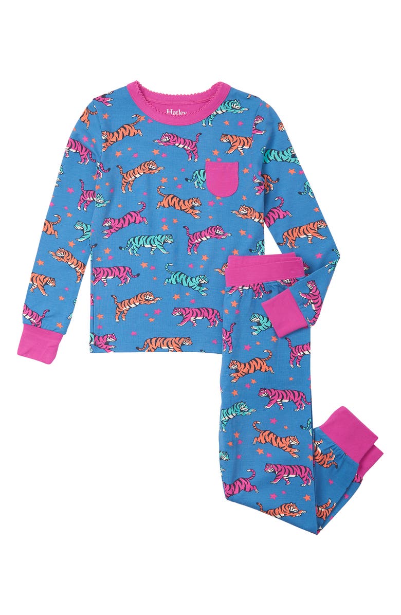 Hatley Kids' Celestial Tiger Print Fitted Two-Piece Pajamas, Main, color, 