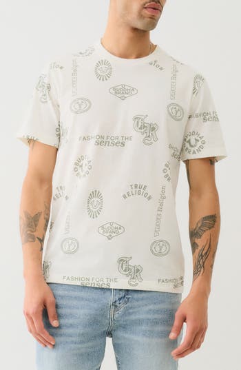 True Religion Scattered Print Cotton T-shirt In White
