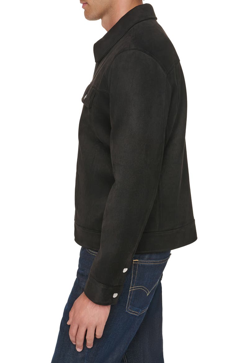 Faux Suede Trucker Jacket, Alternate, color, BLACK