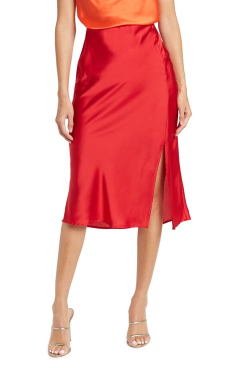 Satin Slit Midi Skirt