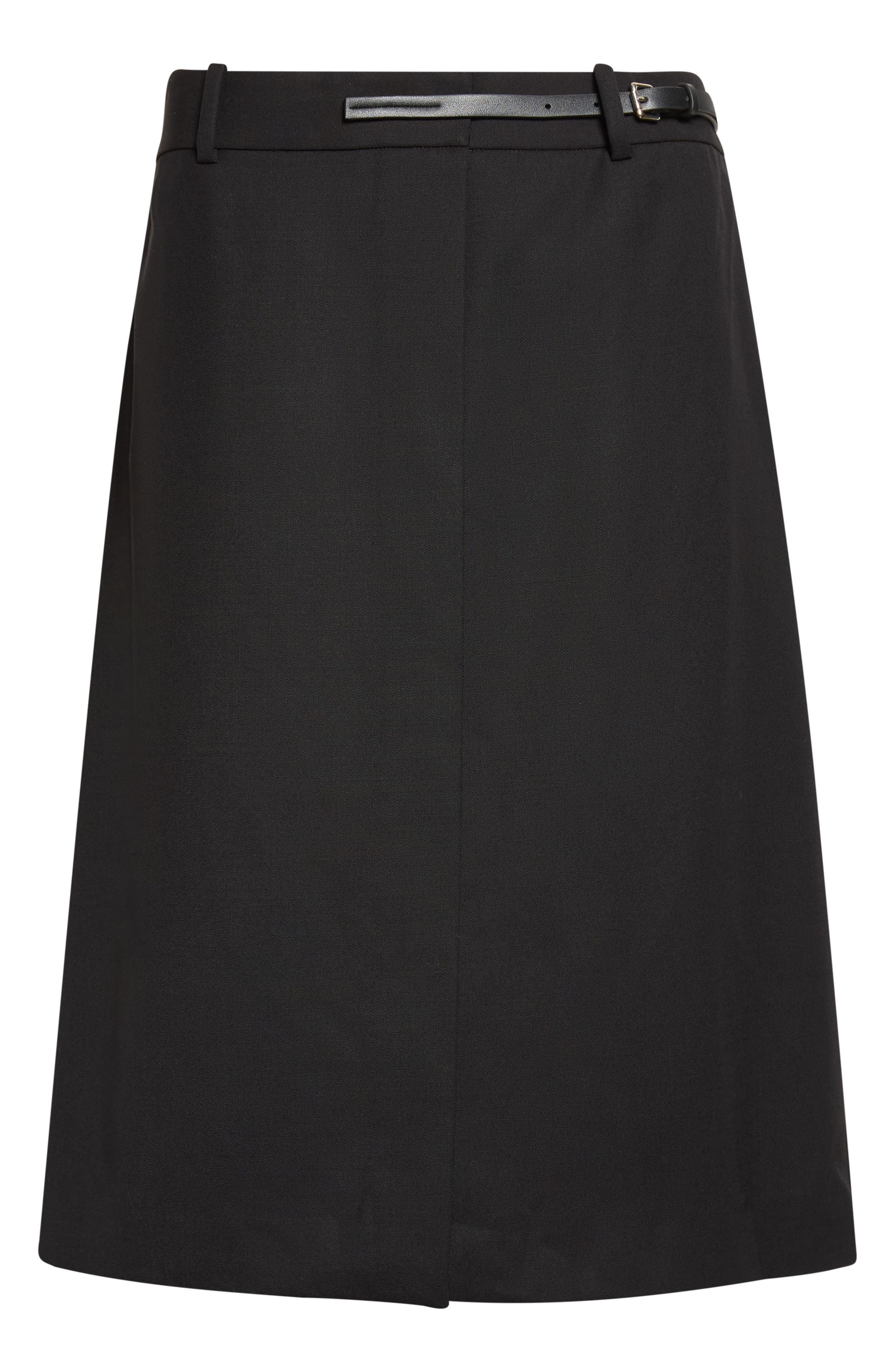 Helmut Lang Belted Wool Gabardine Midi Skirt In Black