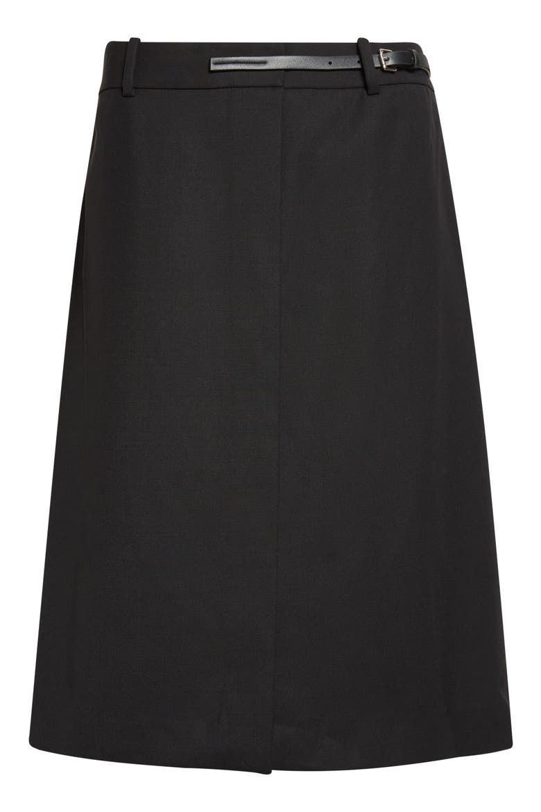 Belted Wool Gabardine Midi Skirt, Main, color, BLACK