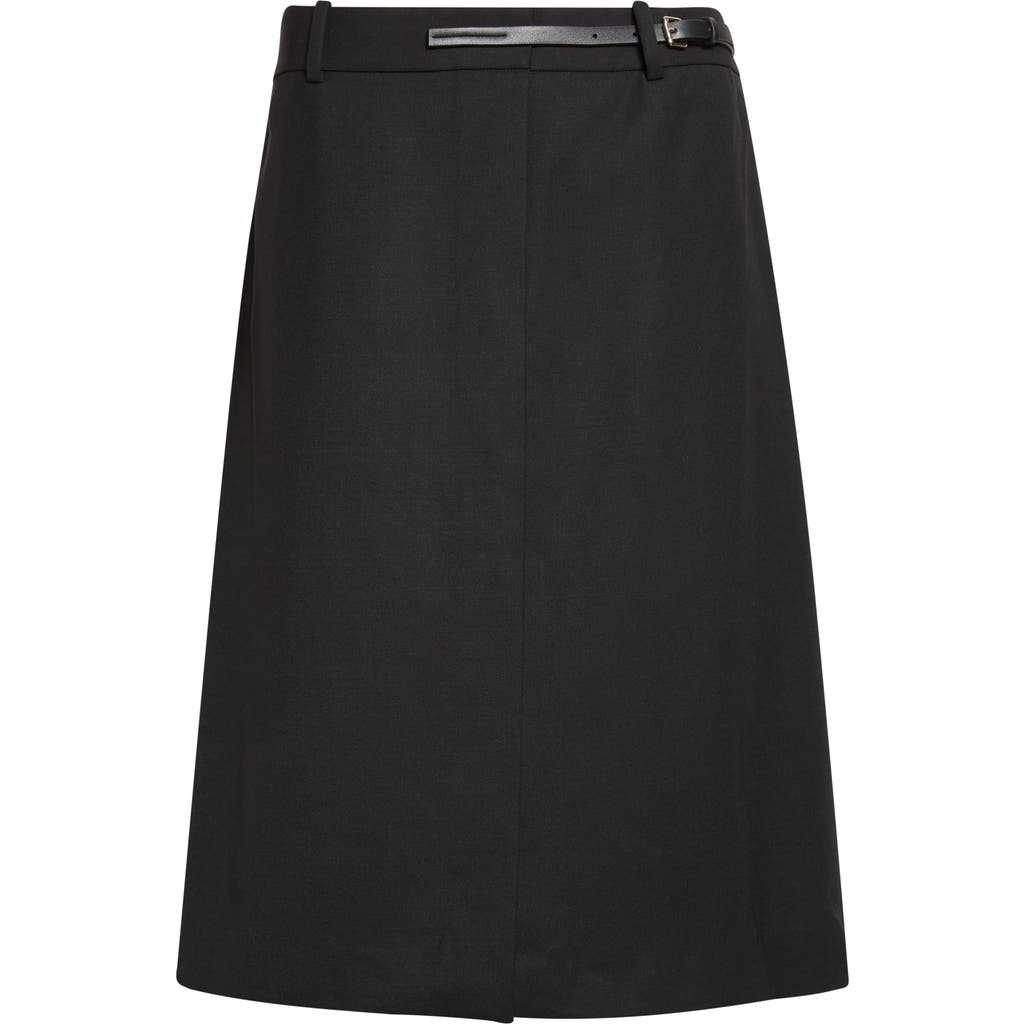 Helmut Lang Belted Wool Gabardine Midi Skirt In Black