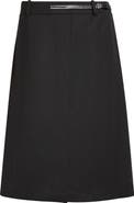 Helmut Lang Belted Wool Gabardine Midi Skirt