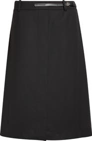 Helmut Lang Belted Wool Gabardine Midi Skirt
