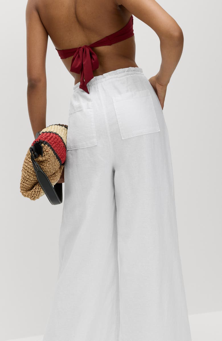 M&S Linen Blend Wide Leg Drawstring Pants, Alternate, color, White