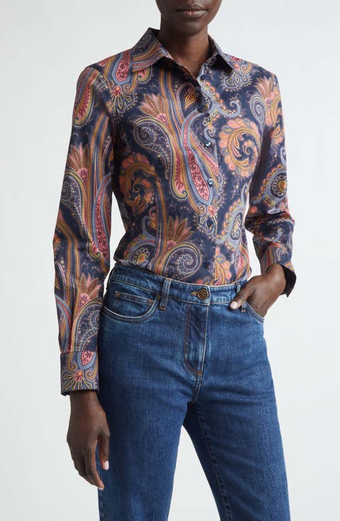 Paisley Stretch Cotton Button-Up Shirt