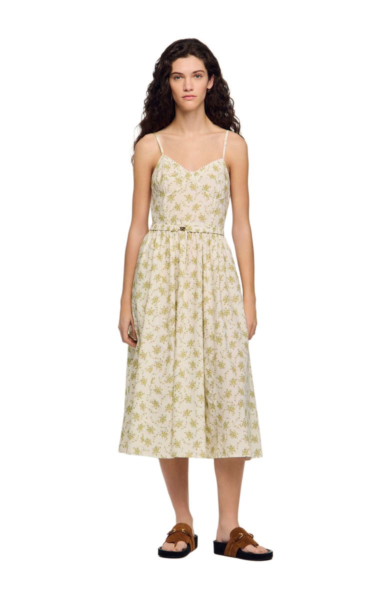 SANDRO Floral maxi dress with straps, Alternate, color, Olive / Ecru