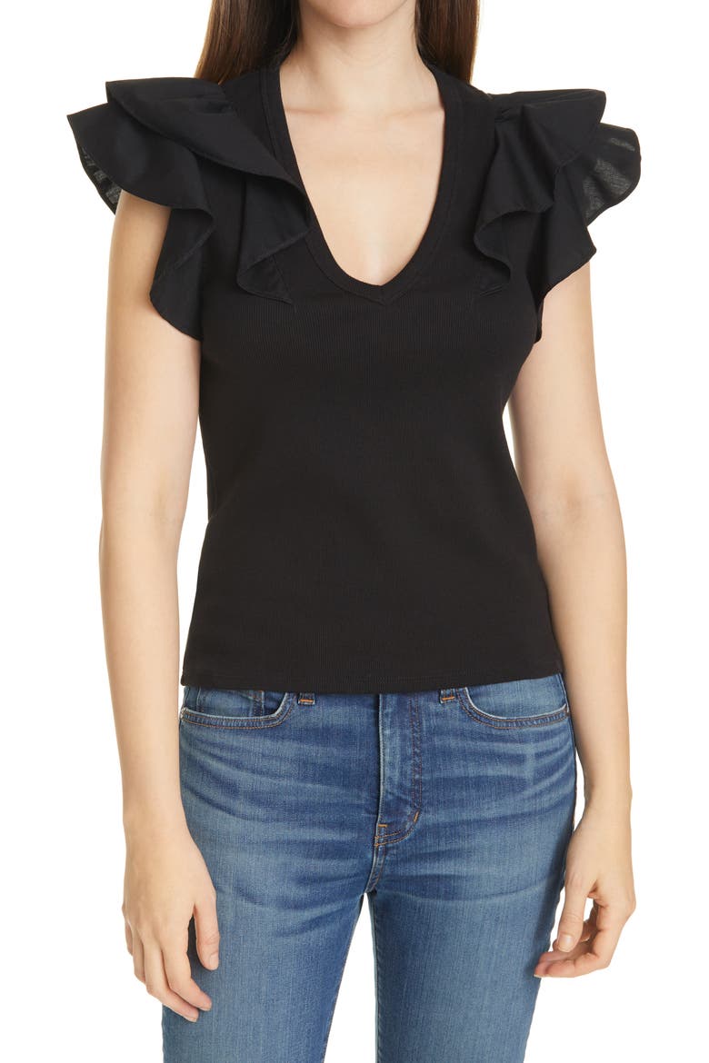Cathie Ruffle Rib Top, Main, color, BLACK