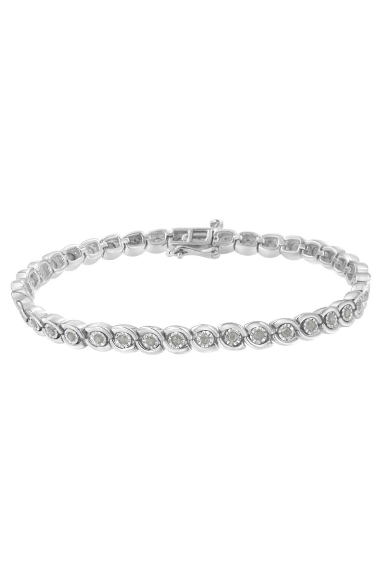 Silver 1 cttw Miracle Set Diamond Spiraling Bezel Link Bracelet, Alternate, color, White