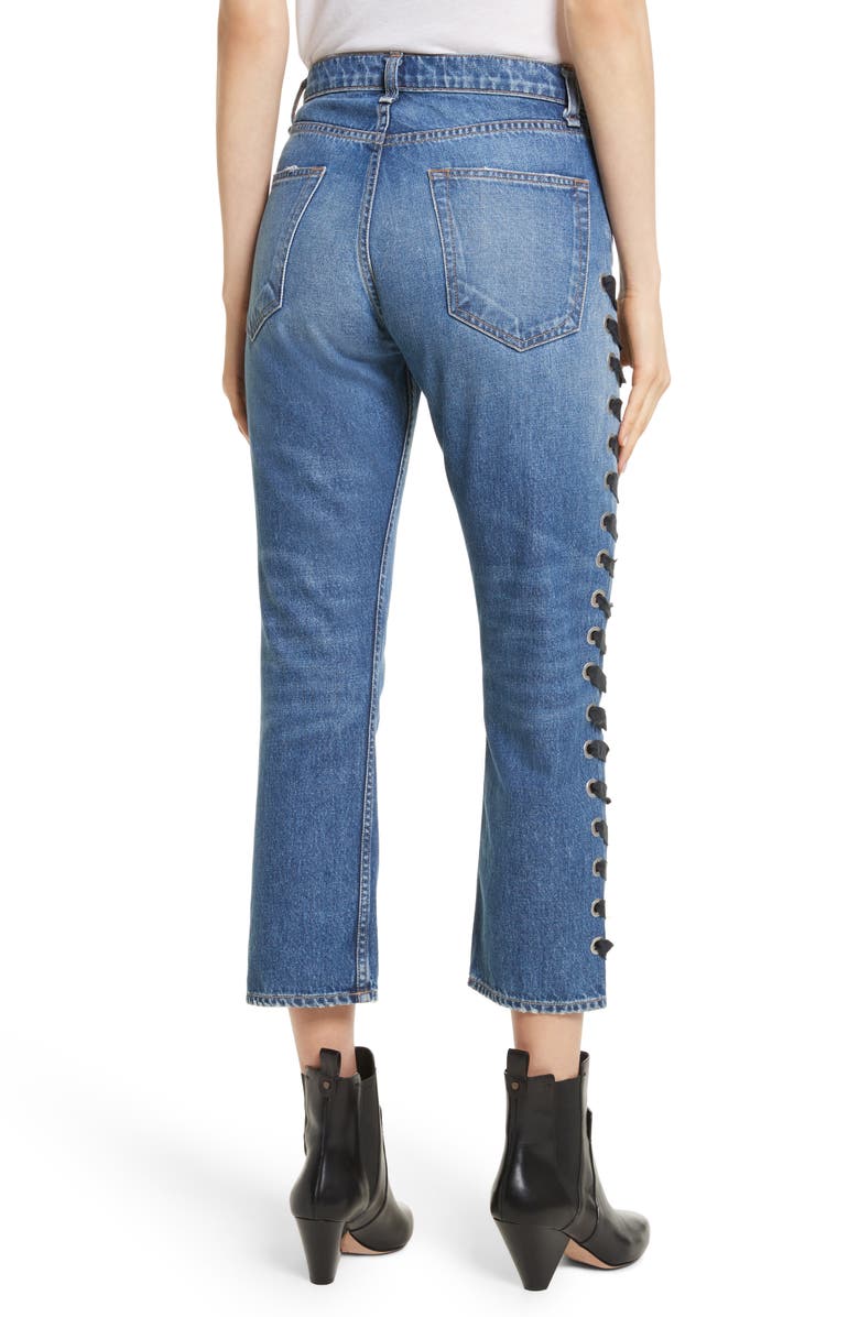Veronica Beard Ines Lace-Up Crop Girlfriend Jeans, Alternate, color,