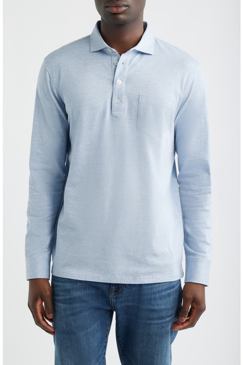 Landon Crown Crafted Long Sleeve Polo, Main, color, BLUE FROST