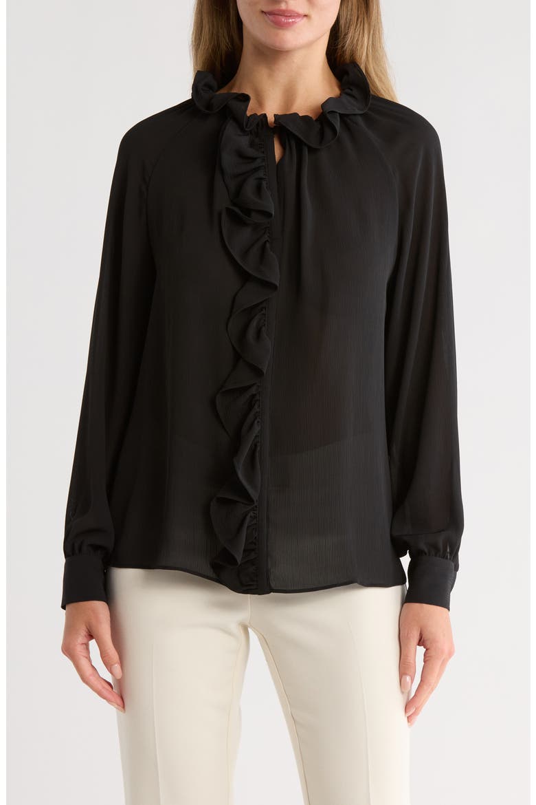 Ruffle Long Sleeve Top, Main, color, BLACK