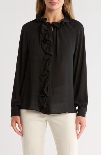 Gemma + Jane Ruffle Long Sleeve Top In Black