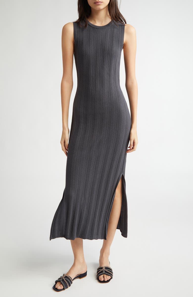 Eleventy Mixed Stitch Sleeveless Sweater Dress, Main, color, Smoke Melange Grey