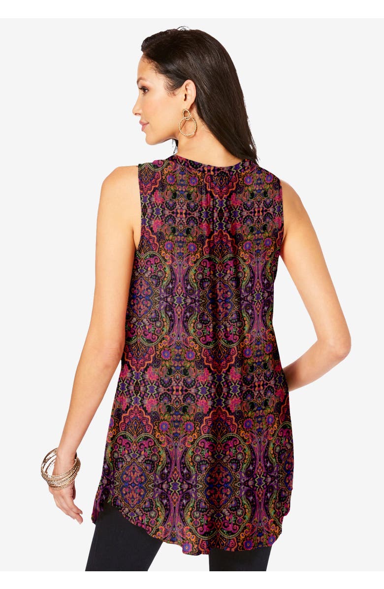 Roaman's Sleeveless Angelina Tunic, Alternate, color, Black Chrysanthemum Print