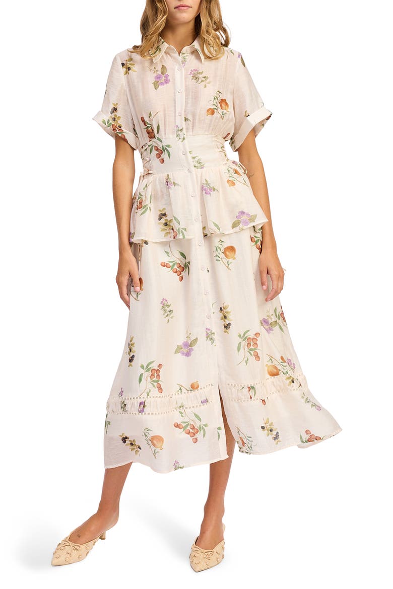 Tulsa Floral Tiered Shirtdress, Main, color, IVORY MULTI