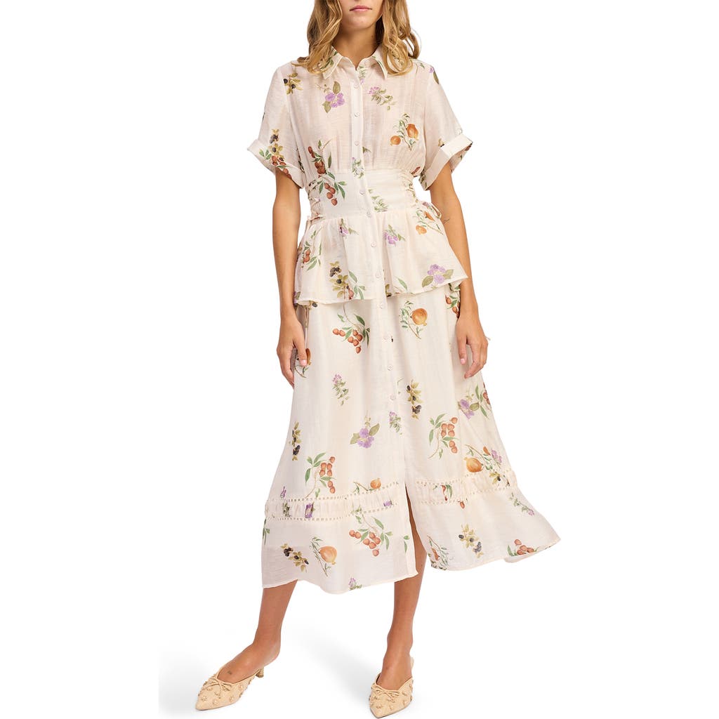 En Saison Tulsa Floral Tiered Shirtdress In Ivory Multi