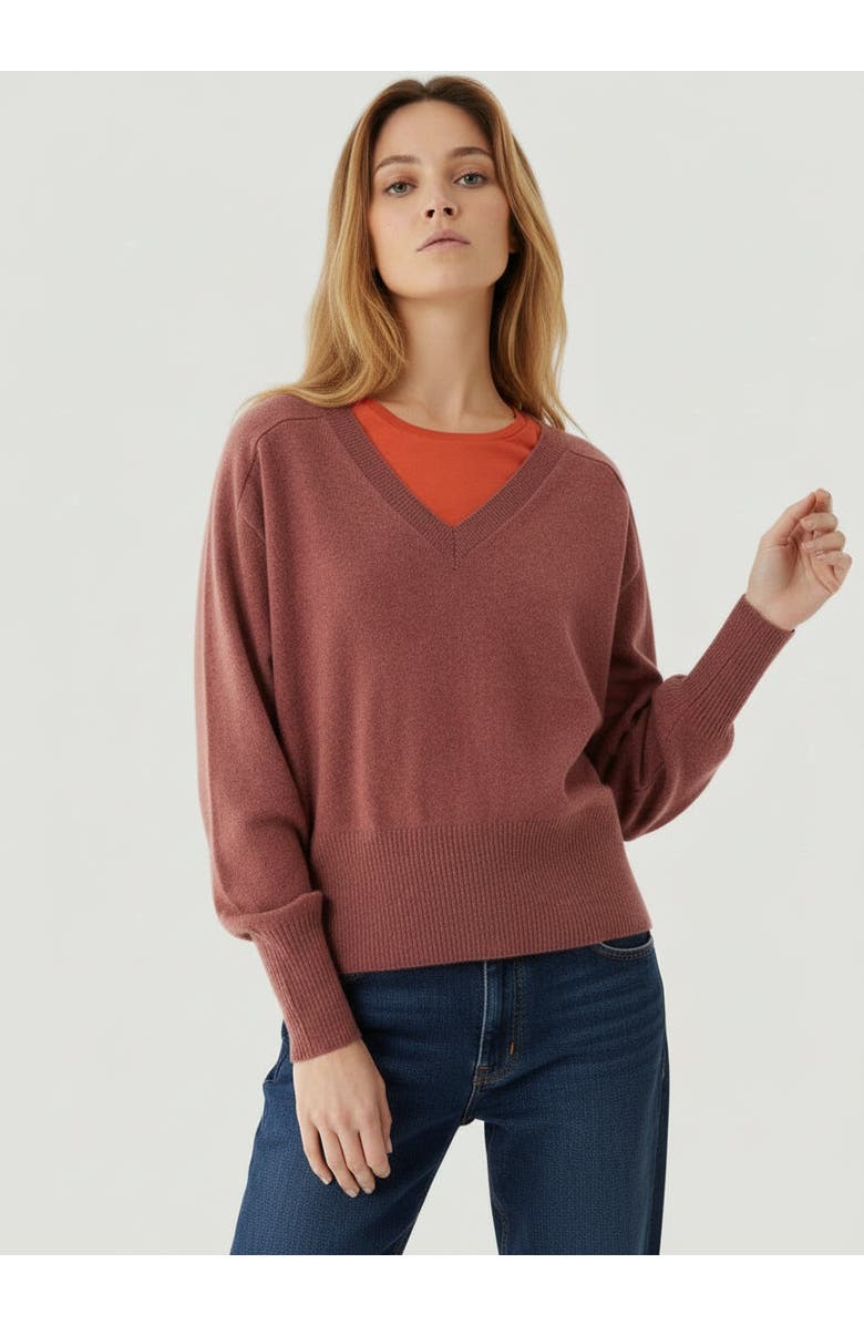 Majestic Filatures Cashmere Long Sleeve Pullover V-Neck, Main, color, Rose Taupe