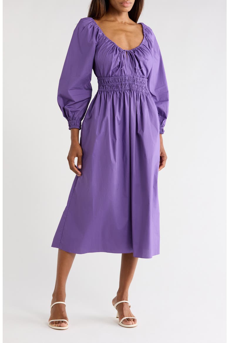 Smocked Cotton Poplin Long Sleeve Dress, Main, color, FOX GLOVE