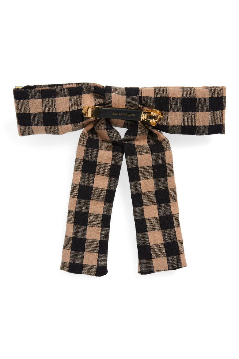 Antoinette Embellished Gingham Bow Hair Clip, Alternate, color, PICNIC CHECK