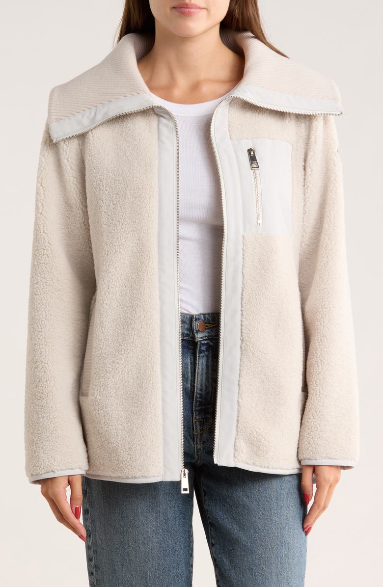 Michael Kors Zip Fleece Jacket, Alternate, color, Ivory/ Carbon Grey