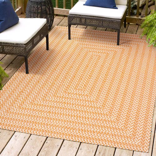 Jonathan Y Chevron Modern Concentric Squares Indoor/outdoor Area Rug In Orange/cream