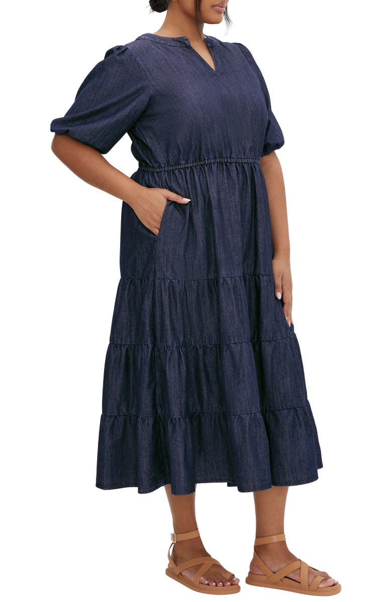 City Chic August Tiered Midi Dress, Alternate, color, Dark Denim