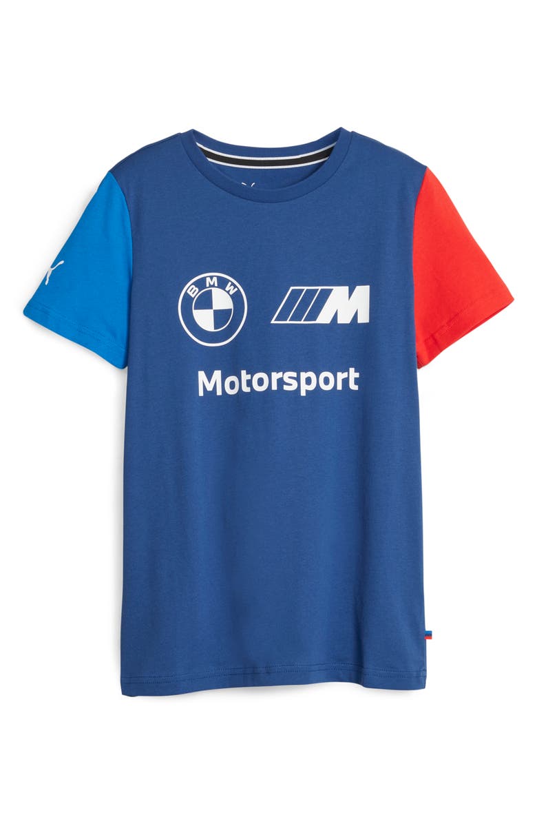 PUMA Kids' x BMW M Motorsport Colorblock Cotton Graphic T-Shirt, Main, color, Pro Blue-M Color