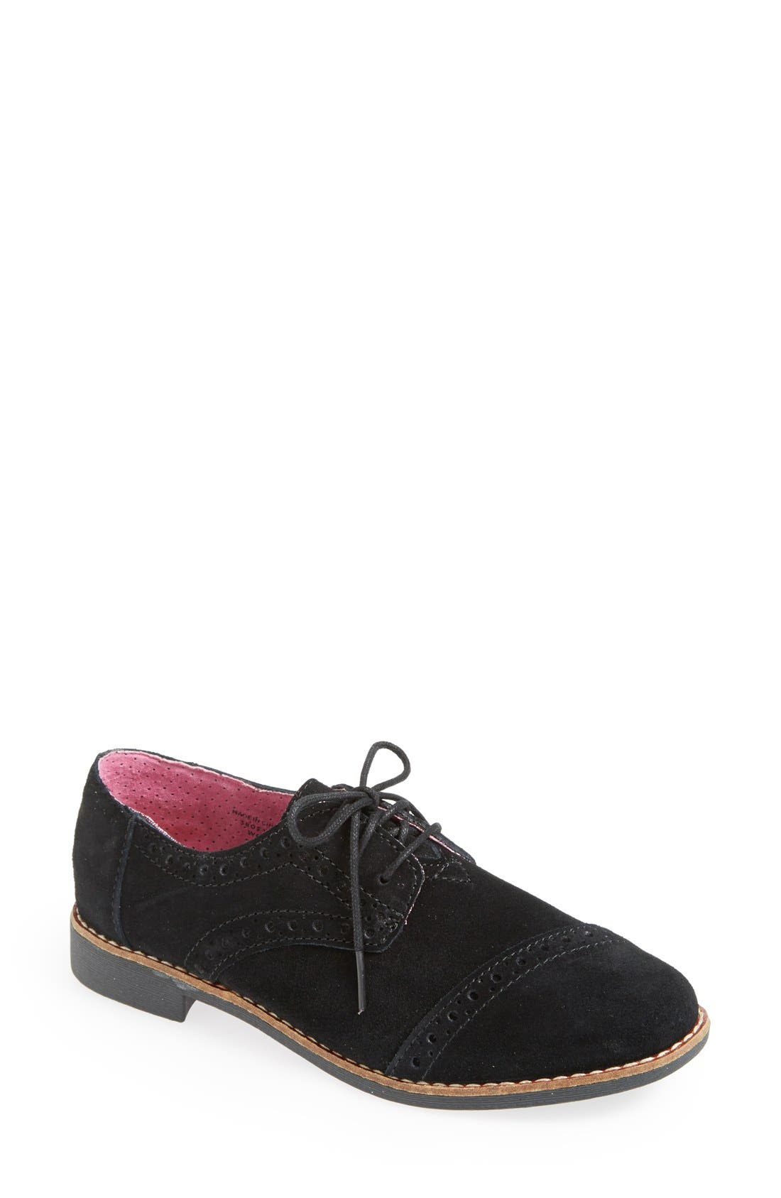 Suede Brogue Oxford, Main, color, BLACK
