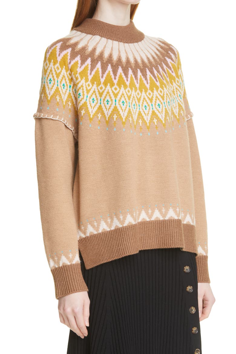 Fair Isle Merino Wool Mock Neck Sweater, Alternate, color, TAN MULTI